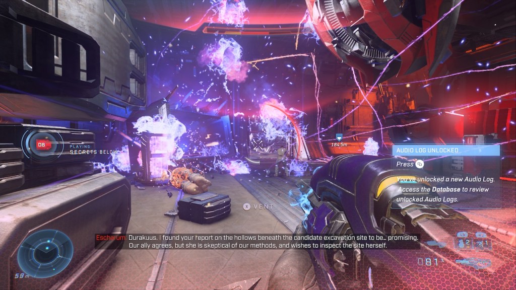 An image depicting a colorful explosion of plasma canisters inside of a Banished factory.