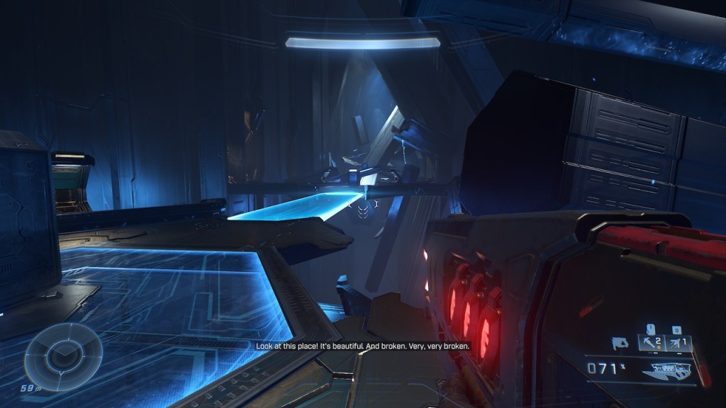 An image depicting the futuristic looking inside of a Forerunner structure.