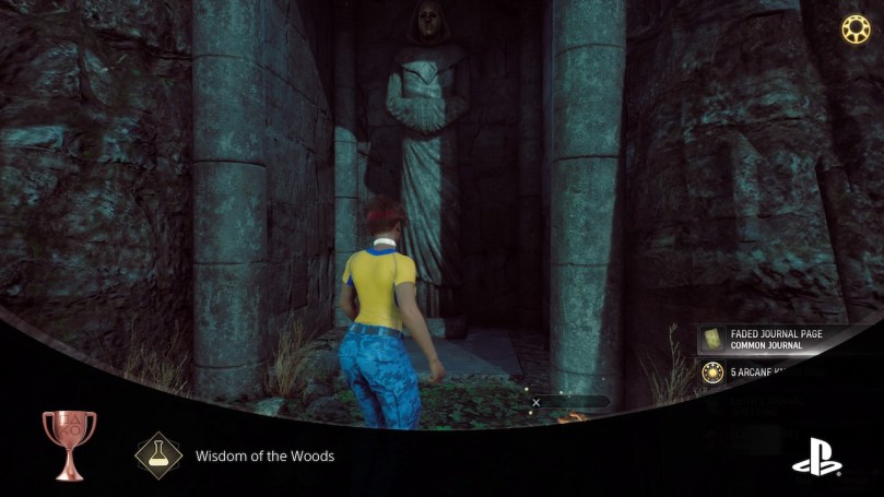 The Hunter exploring the Abbey grounds, finding a statue of an old god that resulted in the achievement "Wisdom of the Woods".