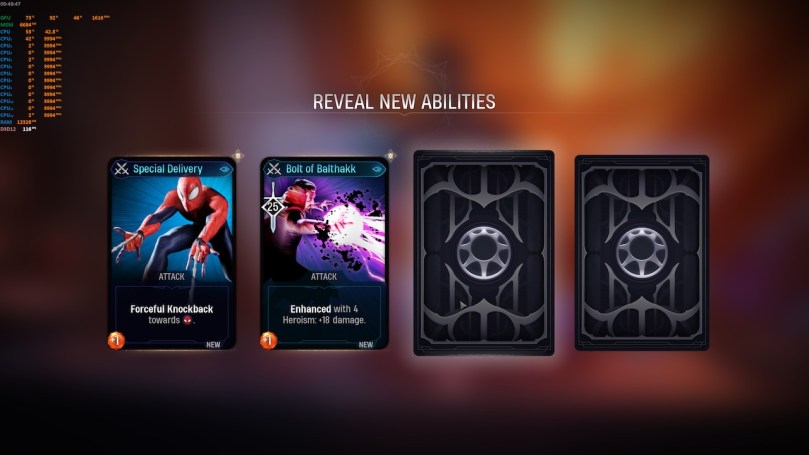An example showing four new ability cards where only two have been revealed.