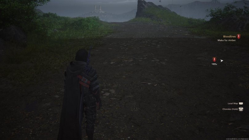 Another example of detailed but flat textures. Clive is standing on a dirt road surrounded by gras fields.