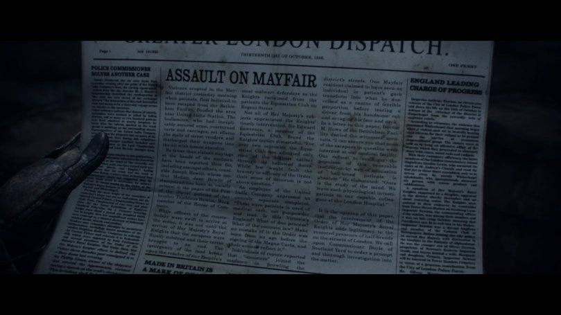 Example of a newspaper collectible that presents the game's events or some background as an article.